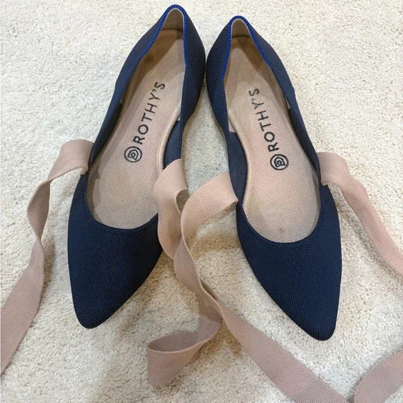 Rothy's The Slip On Mary Jane Knit Bow Women's Blue Ballet Flats Size 9 - Picture 3 of 5